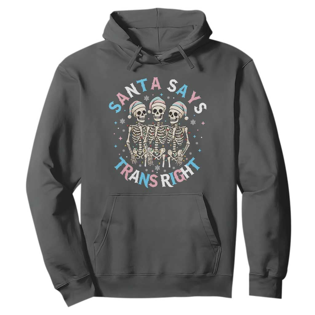 Funny Skeleton Santa Says Trans Right Hoodie Transgender Pride Gift TS12 Dark Heather Print Your Wear