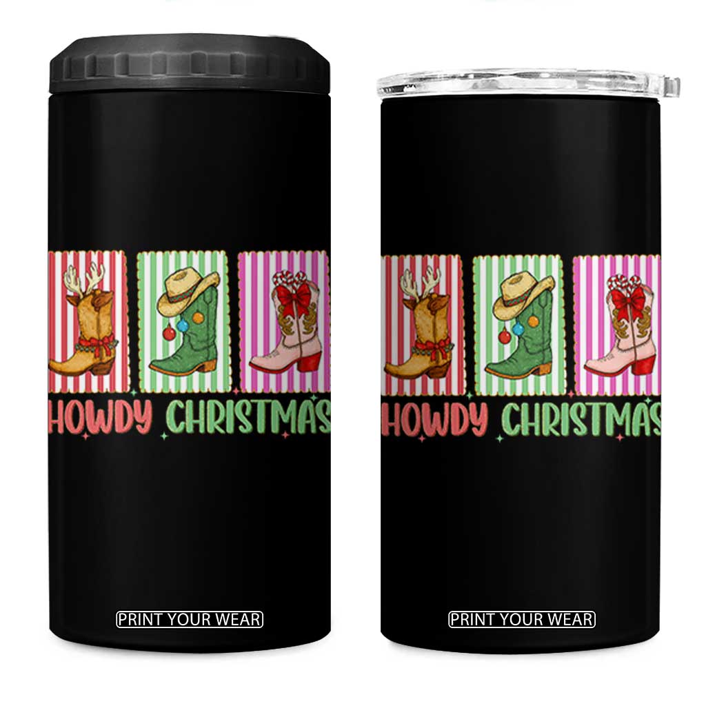 Howdy Christmas Cowboy Boots Western Pride 4 in 1 Can Cooler Tumbler TS12 One Size: 16 oz Black Print Your Wear