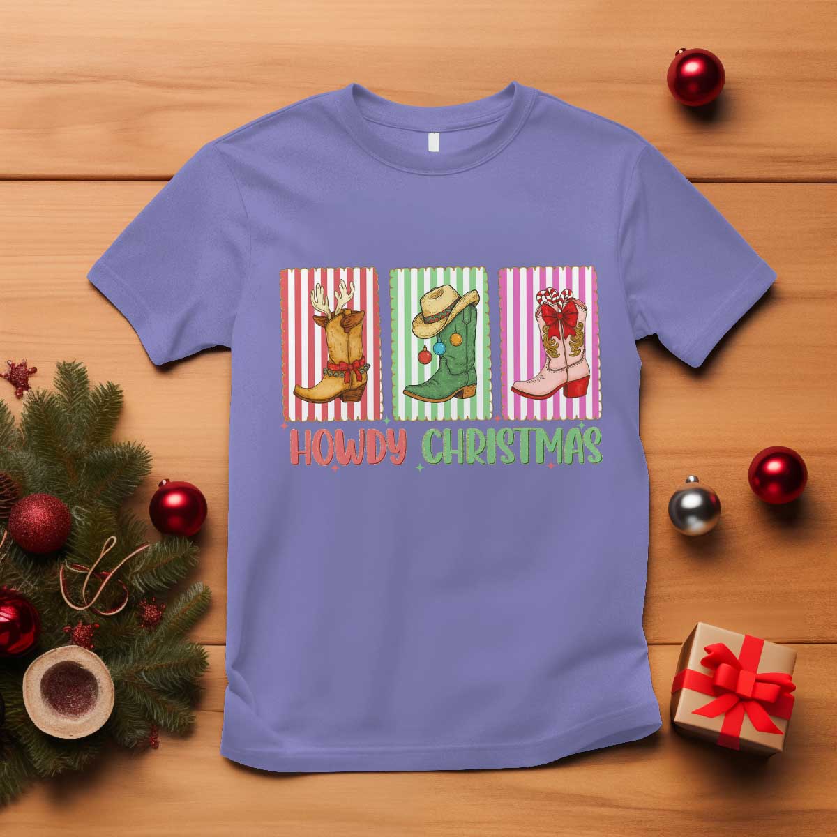 Howdy Christmas Cowboy Boots Western Pride T Shirt TS12 Violet Print Your Wear