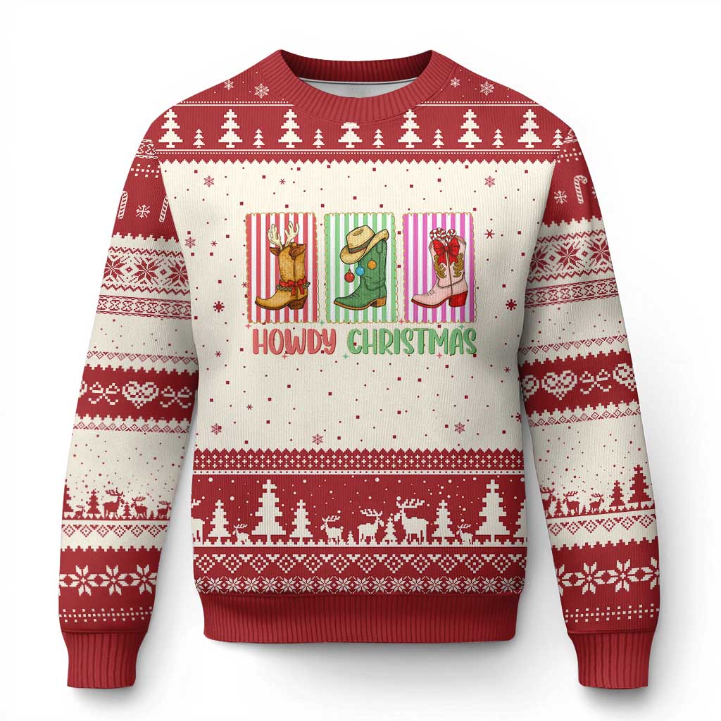 Howdy Christmas Cowboy Boots Western Pride Ugly Christmas Sweater TS12 Beige Red Print Your Wear
