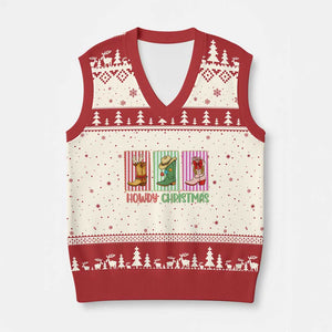 Howdy Christmas Cowboy Boots Western Pride V-Neck Knit Sweater Vest TS12 Beige Red Print Your Wear