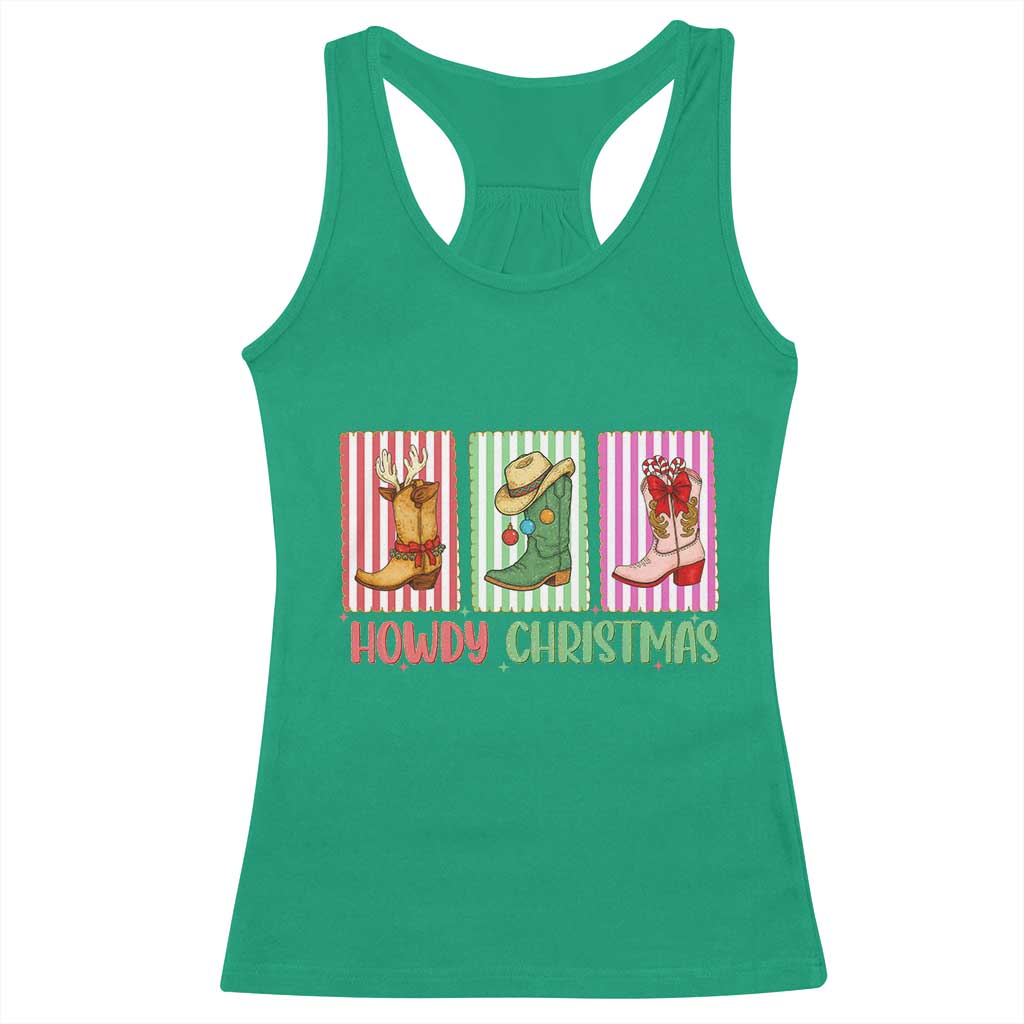 Howdy Christmas Cowboy Boots Western Pride Racerback Tank Top TS12 Irish Green Print Your Wear