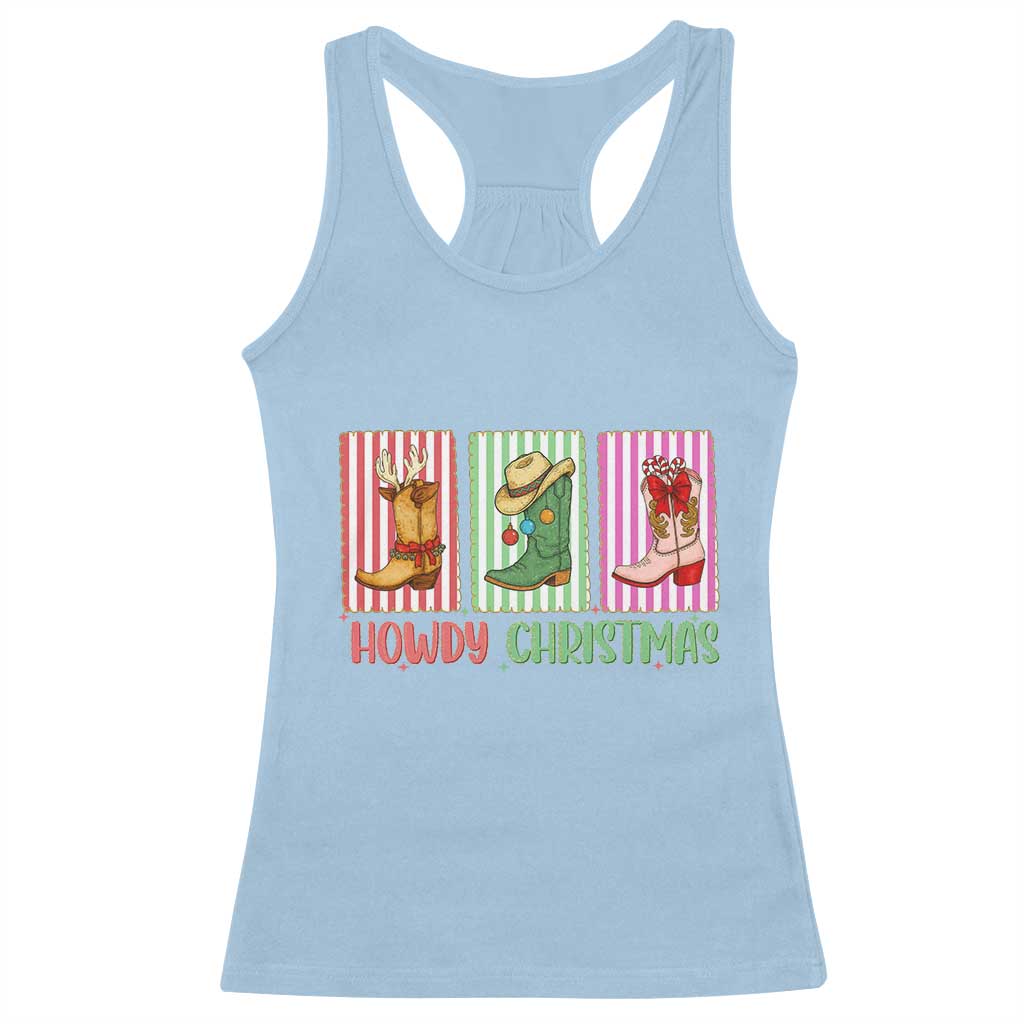 Howdy Christmas Cowboy Boots Western Pride Racerback Tank Top TS12 Light Blue Print Your Wear