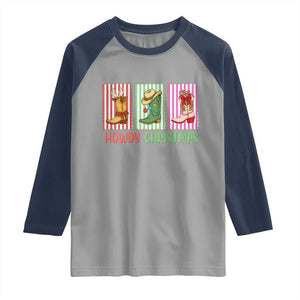 Howdy Christmas Cowboy Boots Western Pride Raglan Shirt TS12 Sport Gray Navy Print Your Wear