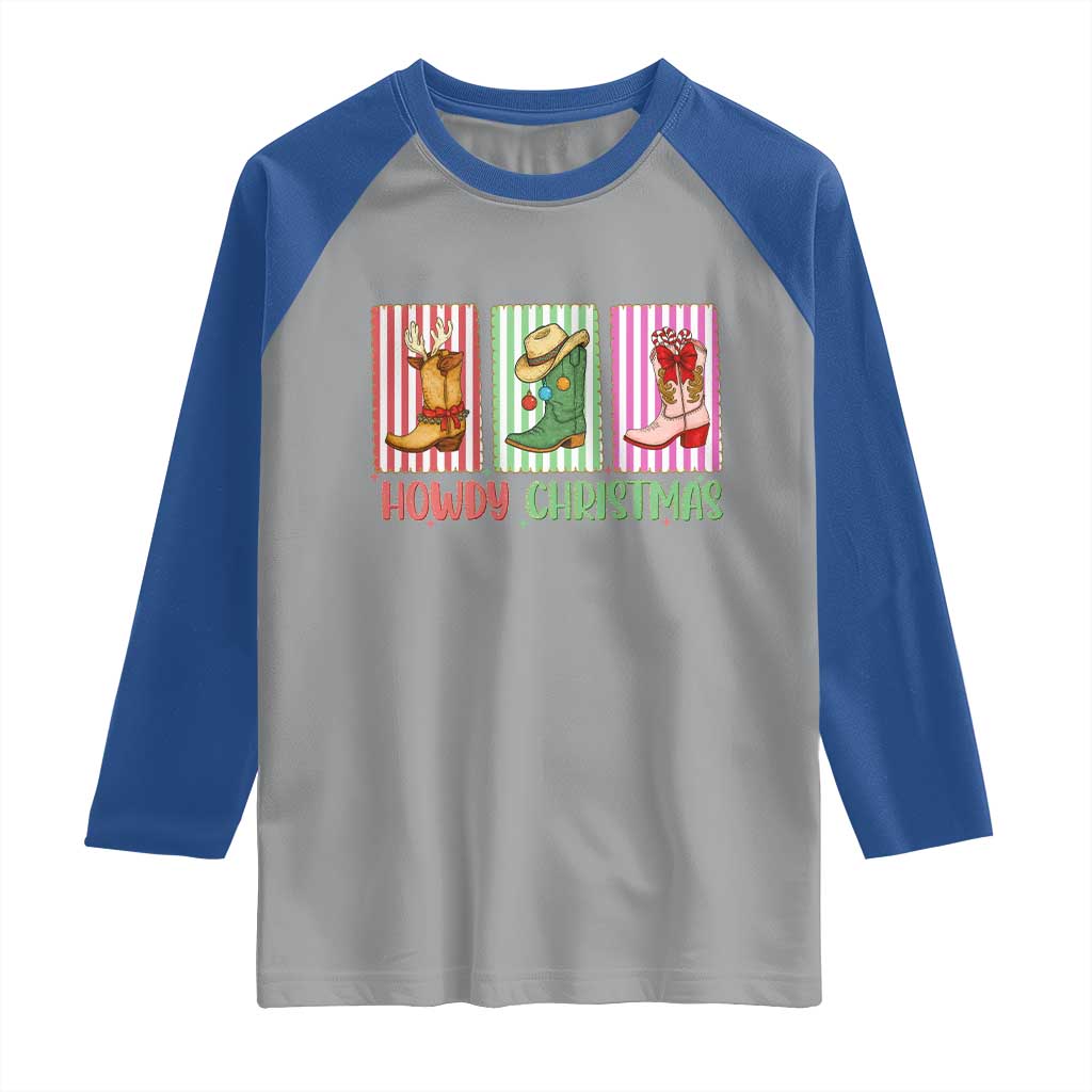 Howdy Christmas Cowboy Boots Western Pride Raglan Shirt TS12 Sport Gray Royal Print Your Wear