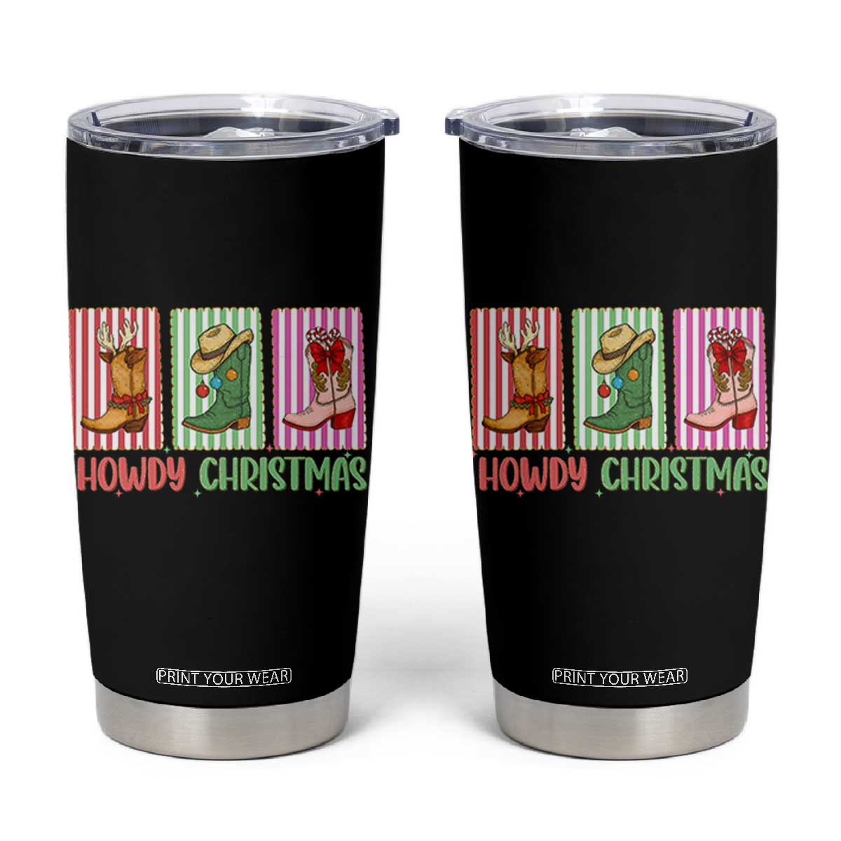 Howdy Christmas Cowboy Boots Western Pride Tumbler Cup TS12 Black Print Your Wear