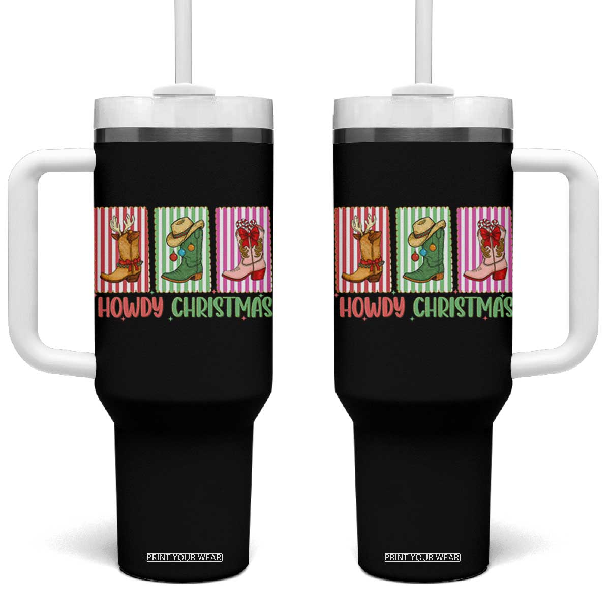 Howdy Christmas Cowboy Boots Western Pride Tumbler With Handle TS12 One Size: 40 oz Black Print Your Wear