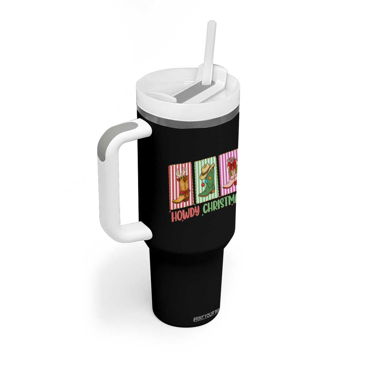 Howdy Christmas Cowboy Boots Western Pride Tumbler With Handle TS12 Print Your Wear