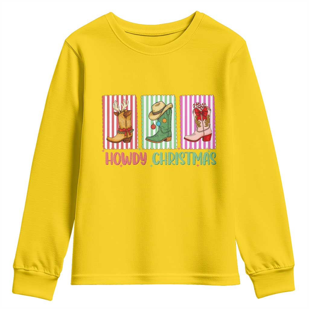 Howdy Christmas Cowboy Boots Western Pride Youth Sweatshirt TS12 Daisy Print Your Wear