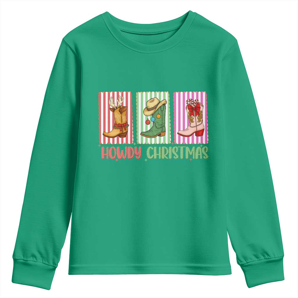 Howdy Christmas Cowboy Boots Western Pride Youth Sweatshirt TS12 Irish Green Print Your Wear