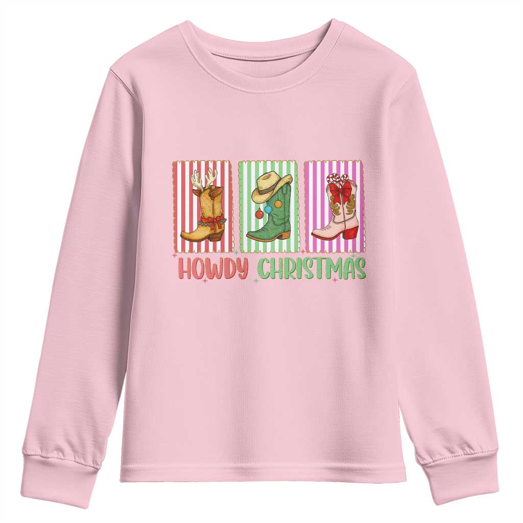 Howdy Christmas Cowboy Boots Western Pride Youth Sweatshirt TS12 Light Pink Print Your Wear