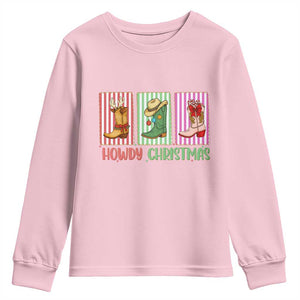 Howdy Christmas Cowboy Boots Western Pride Youth Sweatshirt TS12 Light Pink Print Your Wear