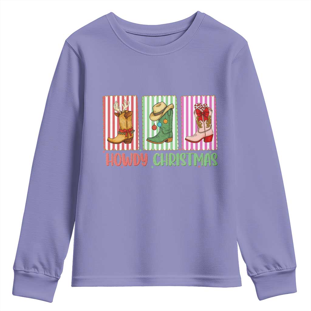 Howdy Christmas Cowboy Boots Western Pride Youth Sweatshirt TS12 Violet Print Your Wear