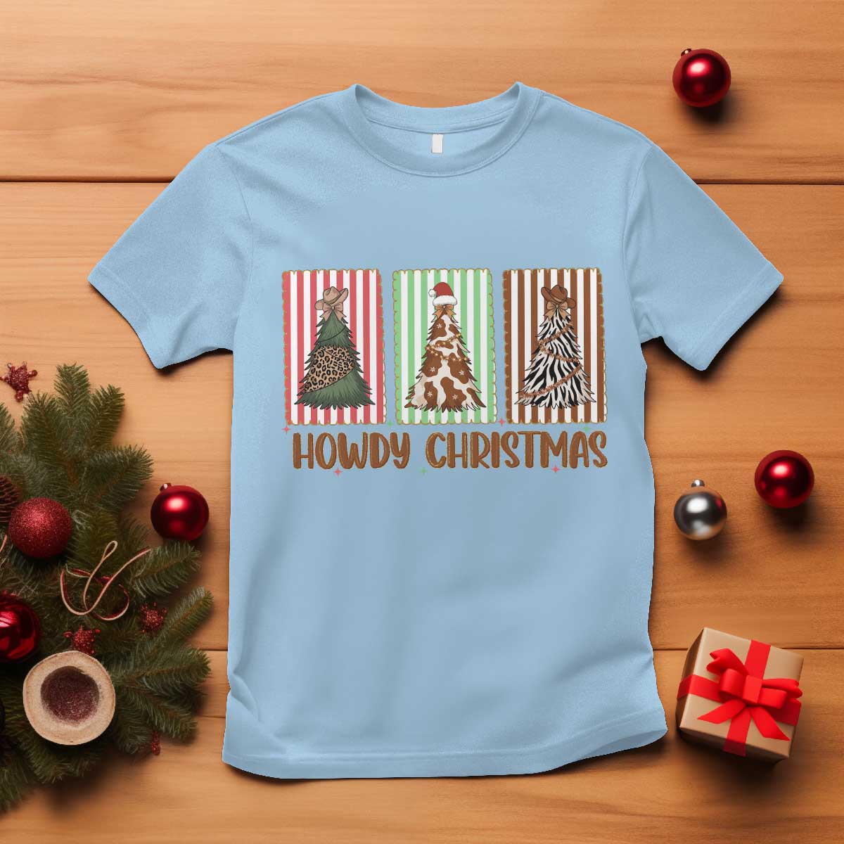 Howdy Christmas T Shirt Funny Western Xmas Tree Rodeo Fan Gift TS12 Light Blue Print Your Wear