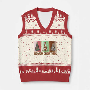 Howdy Xmas V-Neck Knit Sweater Vest Funny Western Xmas Tree Rodeo Fan Gift TS12 Beige Red Print Your Wear