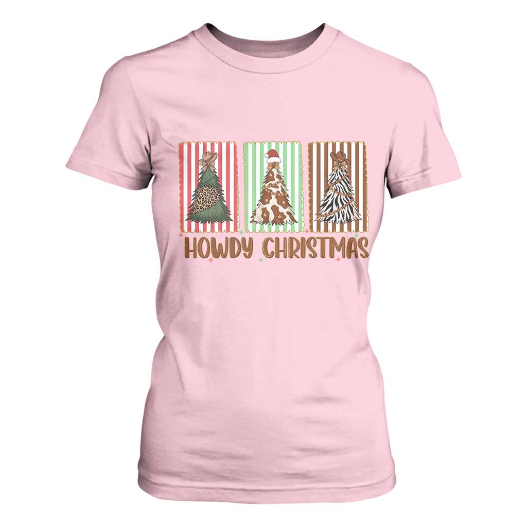 Howdy Christmas T Shirt For Women Funny Western Xmas Tree Rodeo Fan Gift TS12 Light Pink Print Your Wear
