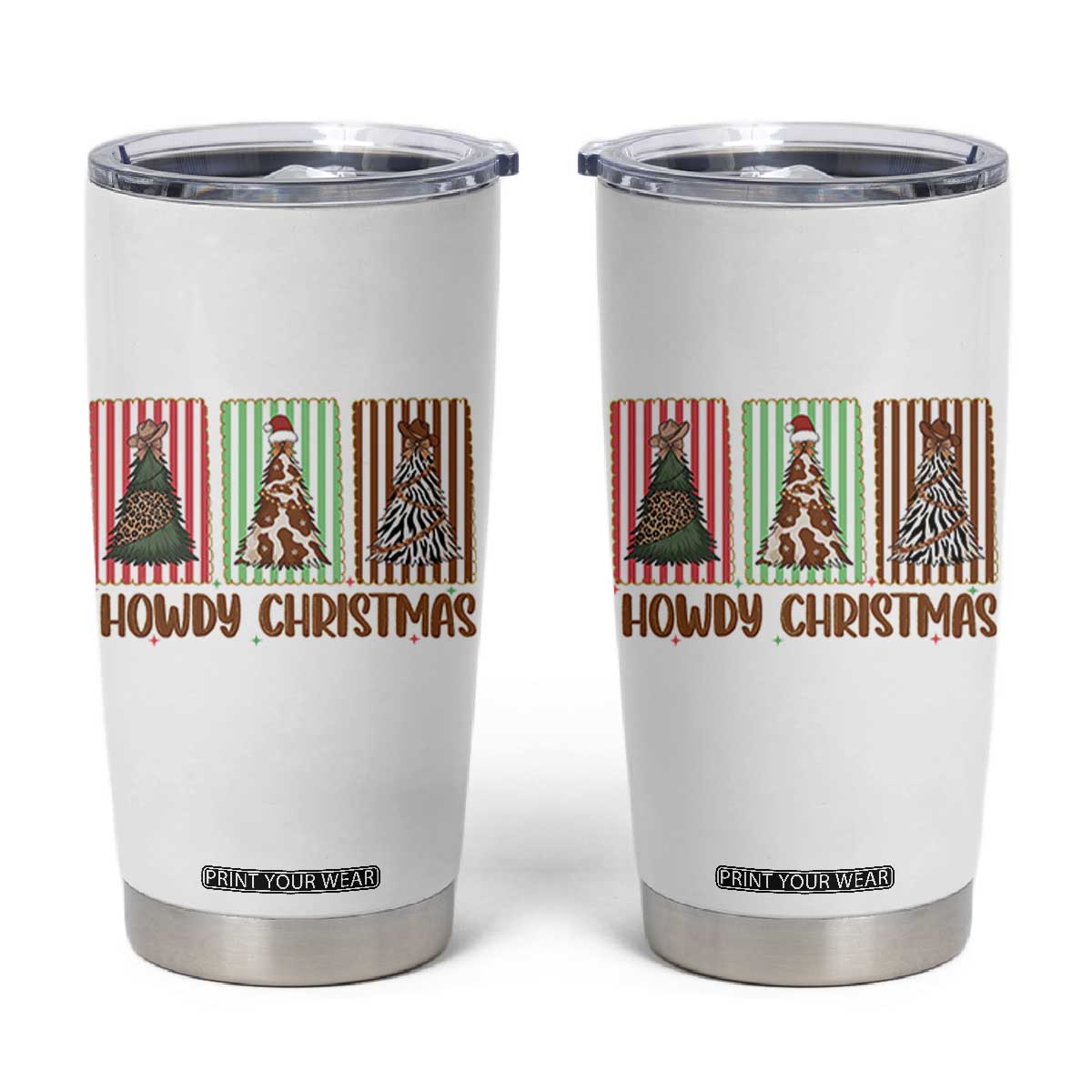 Howdy Christmas Tumbler Cup Funny Western Xmas Tree Rodeo Fan Gift TS12 White Print Your Wear