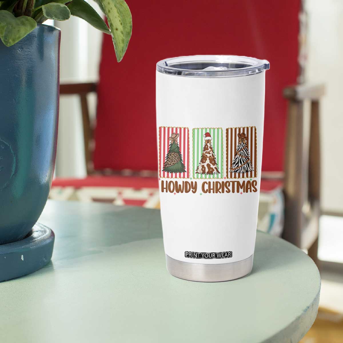 Howdy Christmas Tumbler Cup Funny Western Xmas Tree Rodeo Fan Gift TS12 Print Your Wear