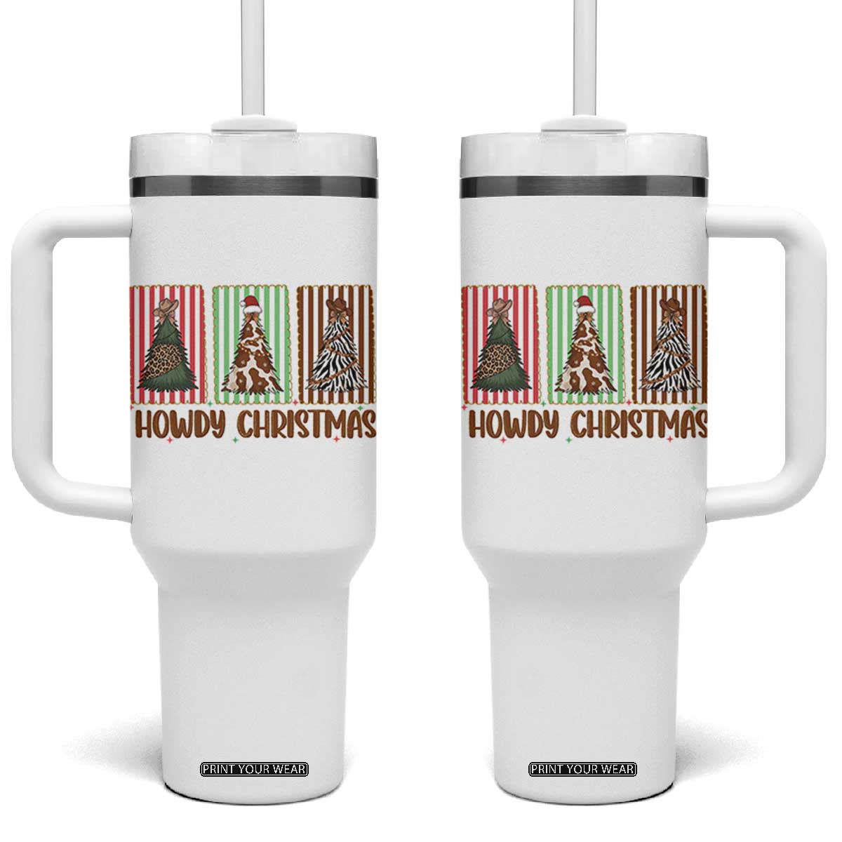 Howdy Christmas Tumbler With Handle Funny Western Xmas Tree Rodeo Fan Gift TS12 One Size: 40 oz White Print Your Wear