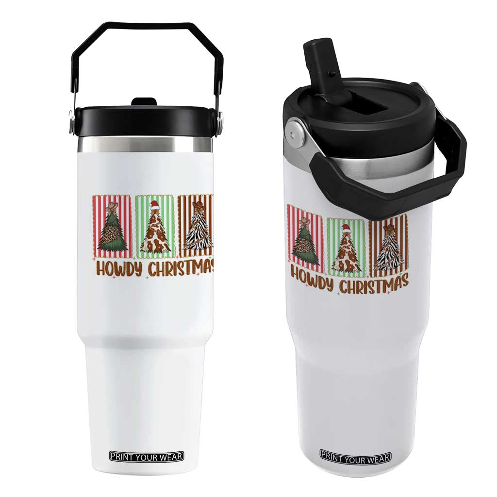 Howdy Christmas Flip Straw Tumbler Funny Western Xmas Tree Rodeo Fan Gift TS12 One Size: 30 oz White Print Your Wear