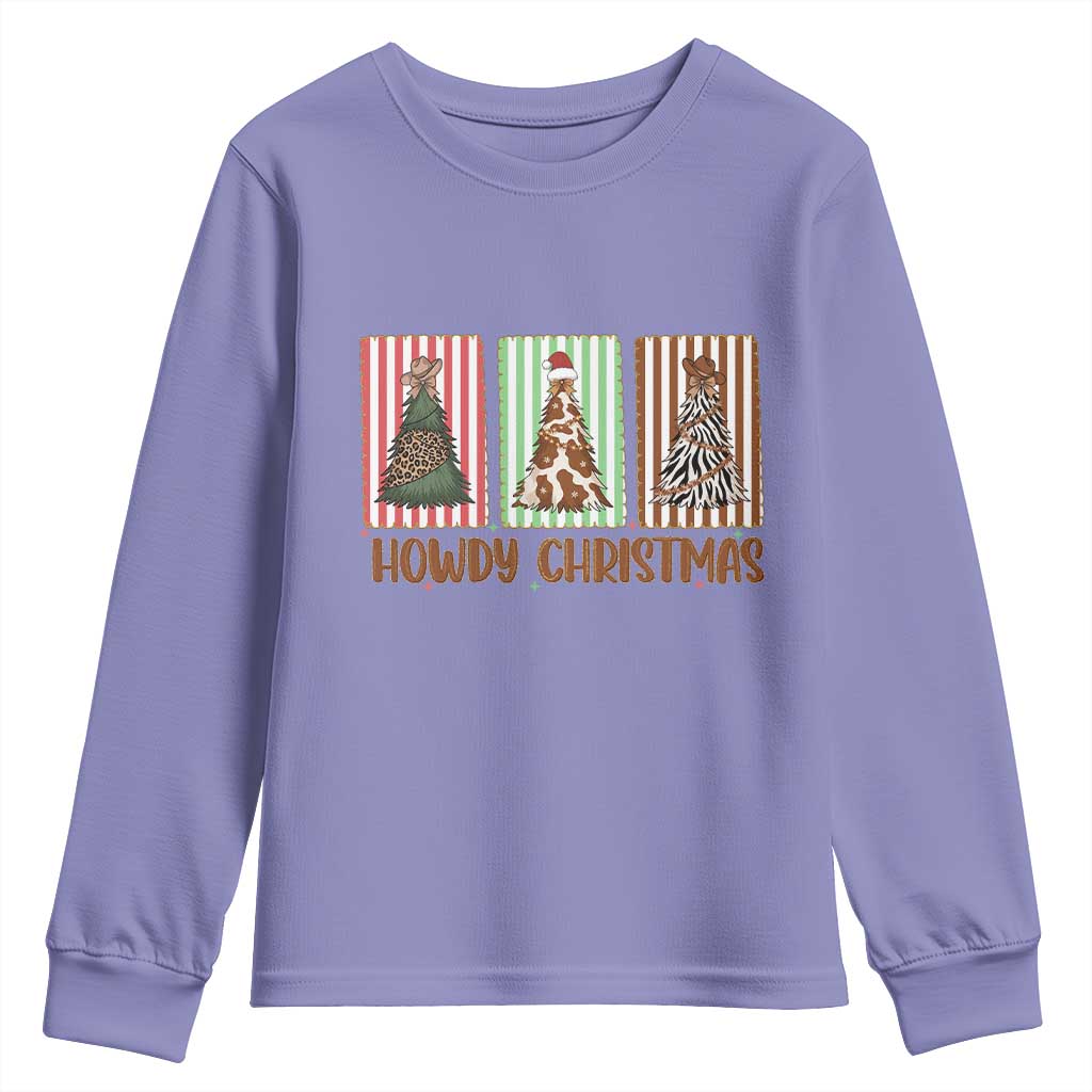 Howdy Christmas Youth Sweatshirt Funny Western Xmas Tree Rodeo Fan Gift TS12 Violet Print Your Wear