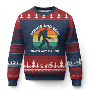 Funny Bigfoot Tennis Player Beer Lover Ugly Christmas Sweater That Is Why I Am Here TS12 Navy Red Print Your Wear