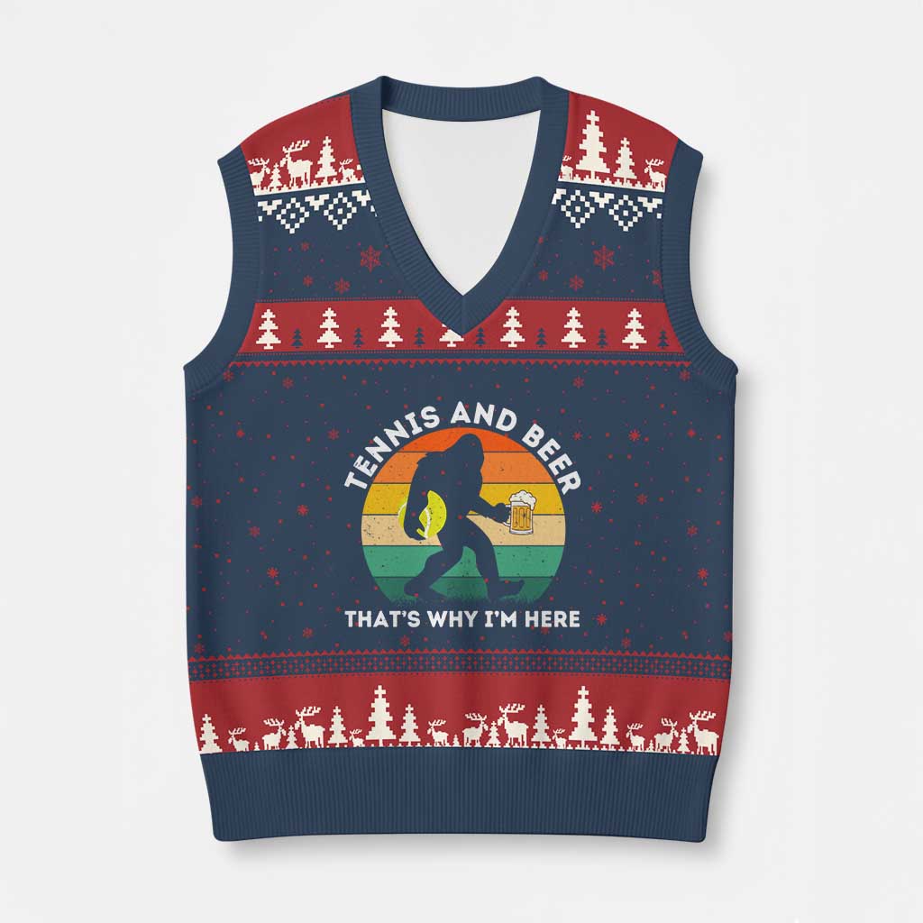 Funny Bigfoot Tennis Player Beer Lover V-Neck Knit Sweater Vest That Is Why I Am Here TS12 Navy Red Print Your Wear