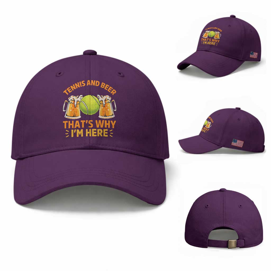 Tennis And Beer That Is Why I Am Here Baseball Cap Funny Tennis Player Gift TS12 Baseball Cap Universal Fit Purple Print Your Wear
