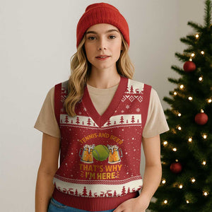Tennis And Beer That Is Why I Am Here V-Neck Knit Sweater Vest Funny Tennis Player Gift TS12 Red Beige Print Your Wear