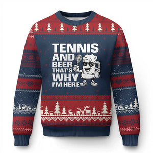 Funny Tennis And Beer That Is Why I Am Here Ugly Christmas Sweater TS12 Navy Red Print Your Wear