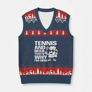 Funny Tennis And Beer That Is Why I Am Here V-Neck Knit Sweater Vest TS12 Navy Red Print Your Wear