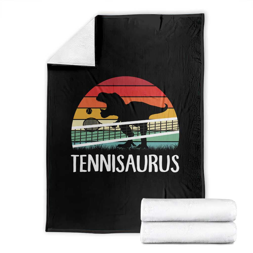 Funny Dinosaur Tennis Player Gift Throw Blanket Tennisaurus TS12 Black Print Your Wear