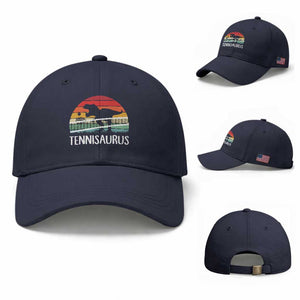 Funny Dinosaur Tennis Player Gift Baseball Cap Tennisaurus TS12 Baseball Cap Universal Fit Navy Print Your Wear