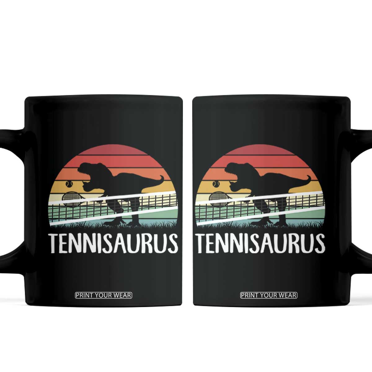 Funny Dinosaur Tennis Player Gift Coffee Mug Tennisaurus TS12 Black Print Your Wear