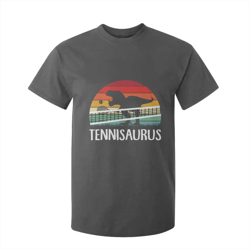 Funny Dinosaur Tennis Player Gift T Shirt For Kid Tennisaurus TS12 Dark Heather Print Your Wear