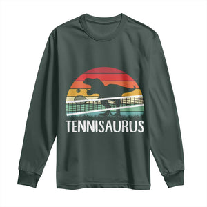 Funny Dinosaur Tennis Player Gift Long Sleeve Shirt Tennisaurus TS12 Dark Forest Green Print Your Wear