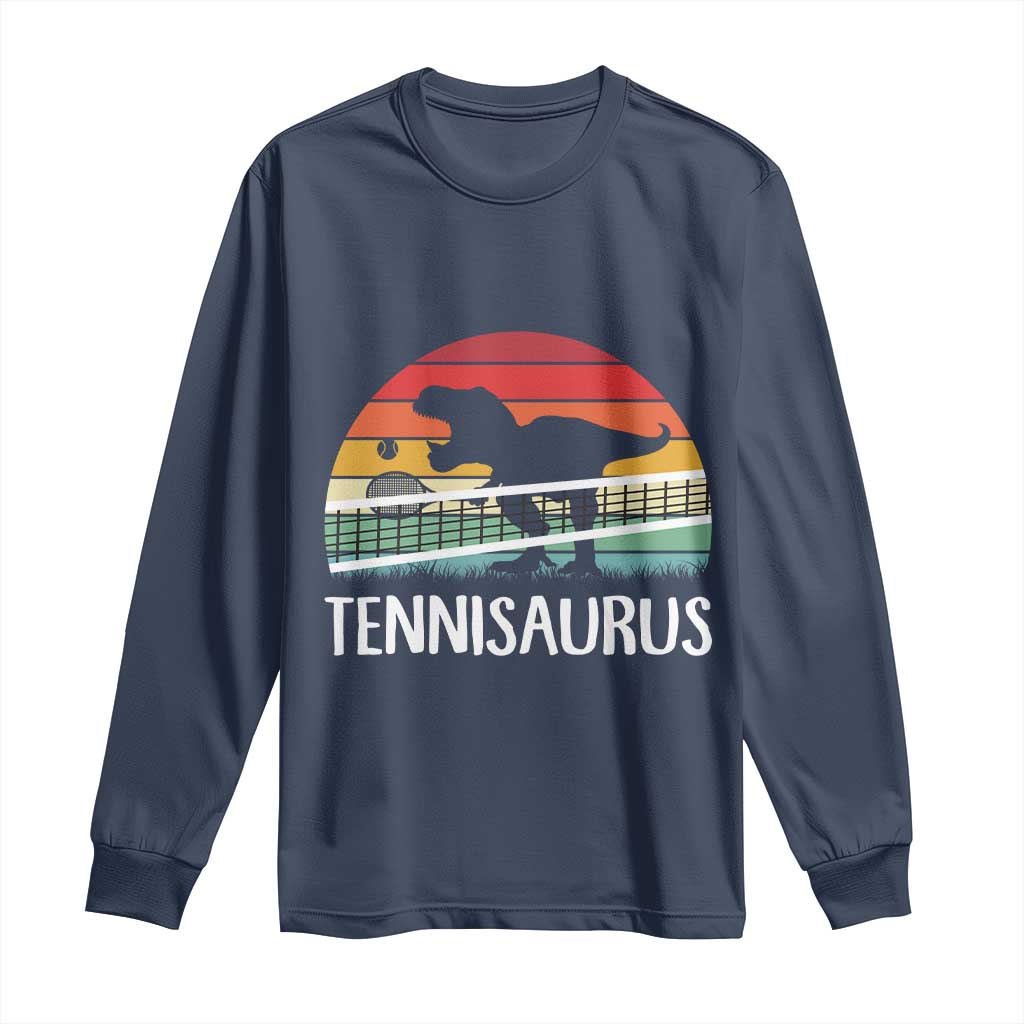 Funny Dinosaur Tennis Player Gift Long Sleeve Shirt Tennisaurus TS12 Navy Print Your Wear