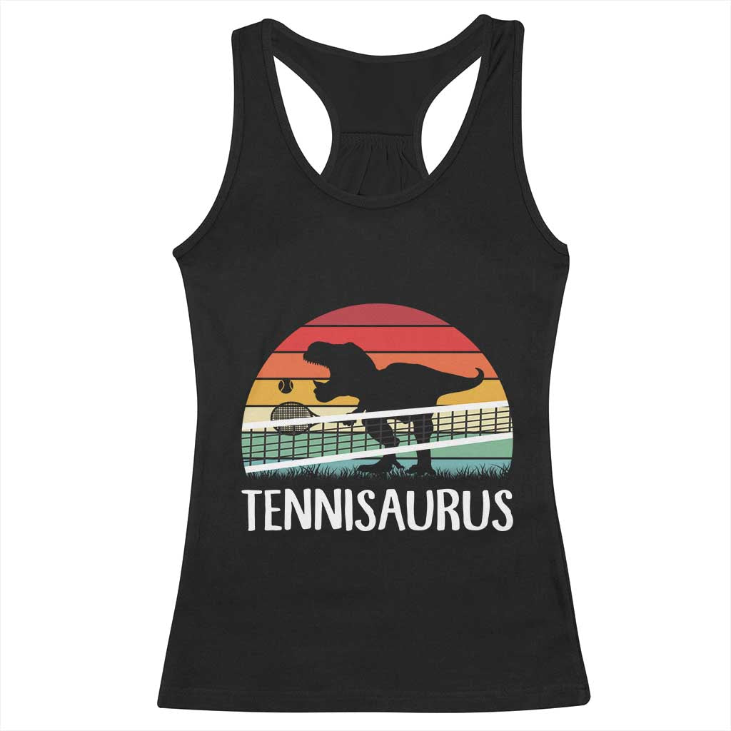Funny Dinosaur Tennis Player Gift Racerback Tank Top Tennisaurus TS12 Black Print Your Wear