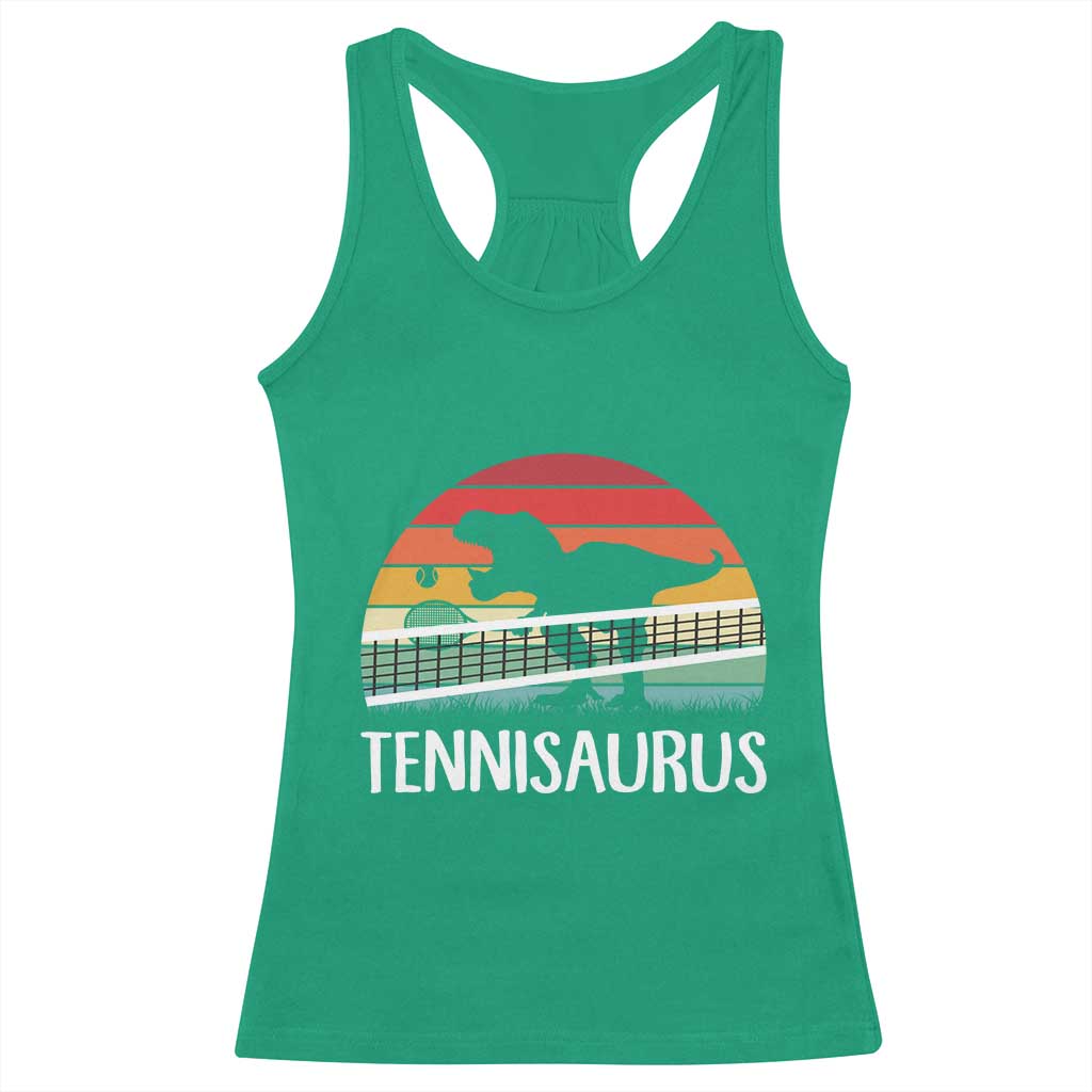 Funny Dinosaur Tennis Player Gift Racerback Tank Top Tennisaurus TS12 Irish Green Print Your Wear