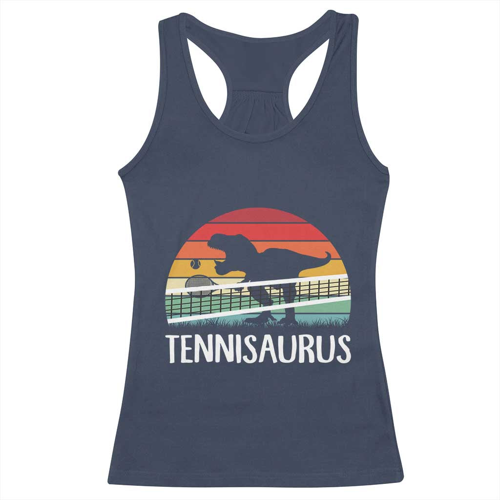 Funny Dinosaur Tennis Player Gift Racerback Tank Top Tennisaurus TS12 Navy Print Your Wear