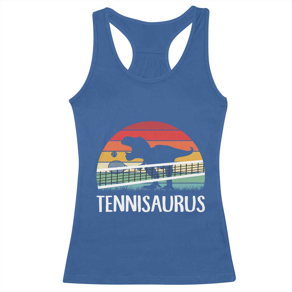 Funny Dinosaur Tennis Player Gift Racerback Tank Top Tennisaurus TS12 Royal Blue Print Your Wear