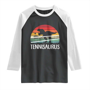 Funny Dinosaur Tennis Player Gift Raglan Shirt Tennisaurus TS12 Black White Print Your Wear