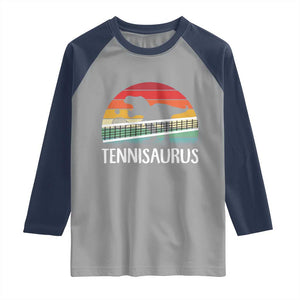 Funny Dinosaur Tennis Player Gift Raglan Shirt Tennisaurus TS12 Sport Gray Navy Print Your Wear