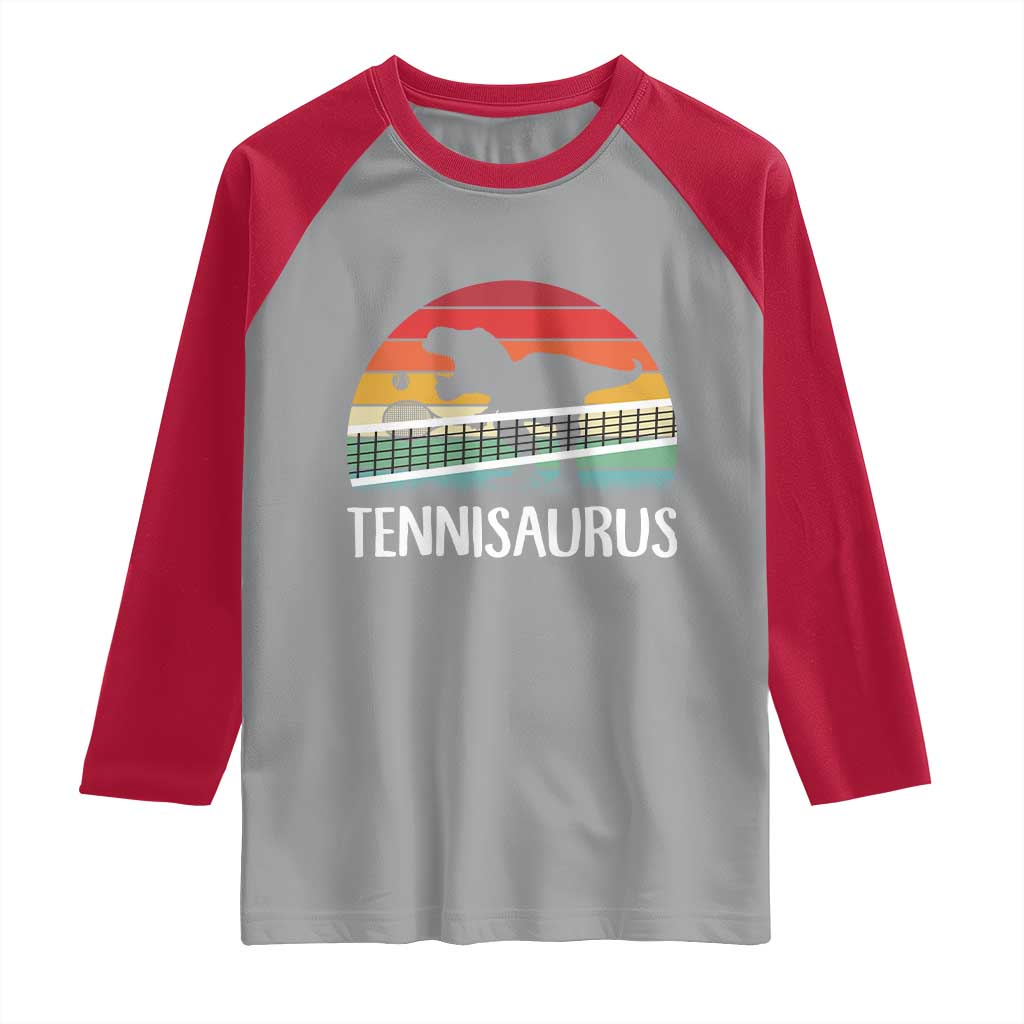 Funny Dinosaur Tennis Player Gift Raglan Shirt Tennisaurus TS12 Sport Gray Red Print Your Wear