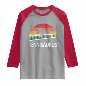 Funny Dinosaur Tennis Player Gift Raglan Shirt Tennisaurus TS12 Sport Gray Red Print Your Wear
