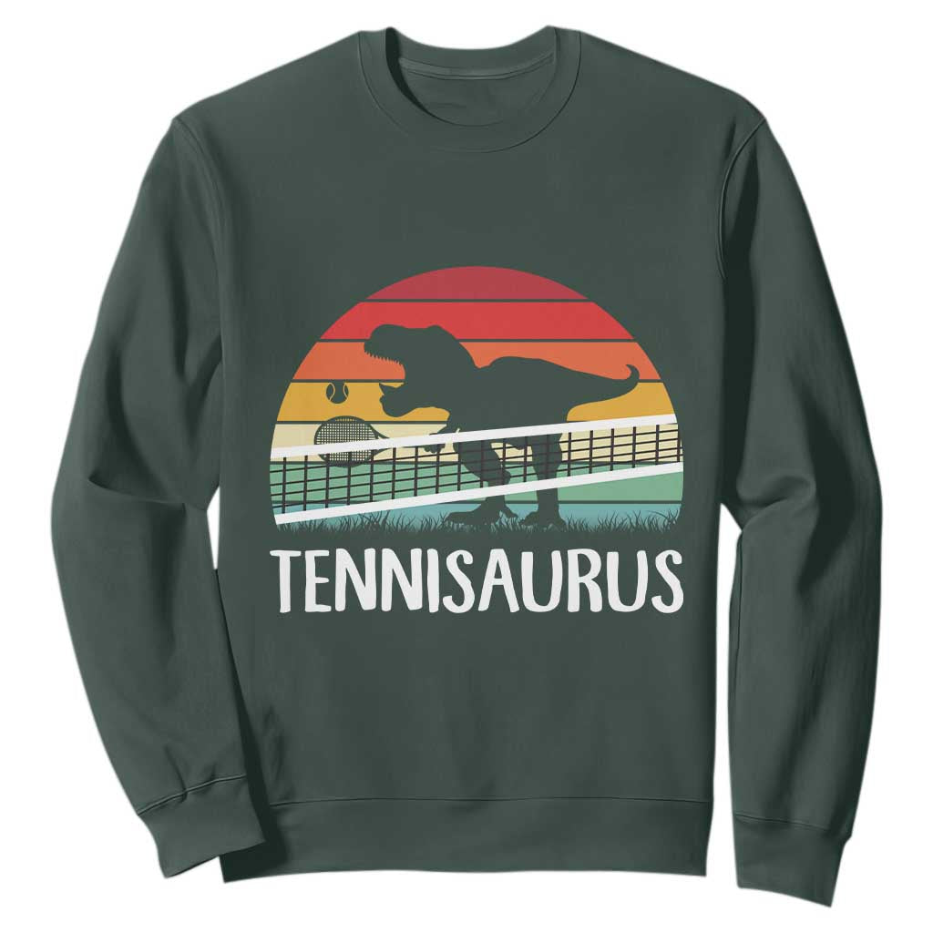 Funny Dinosaur Tennis Player Gift Sweatshirt Tennisaurus TS12 Dark Forest Green Print Your Wear