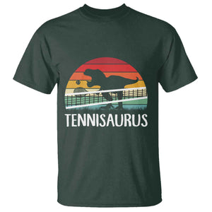 Funny Dinosaur Tennis Player Gift T Shirt Tennisaurus TS12 Dark Forest Green Print Your Wear