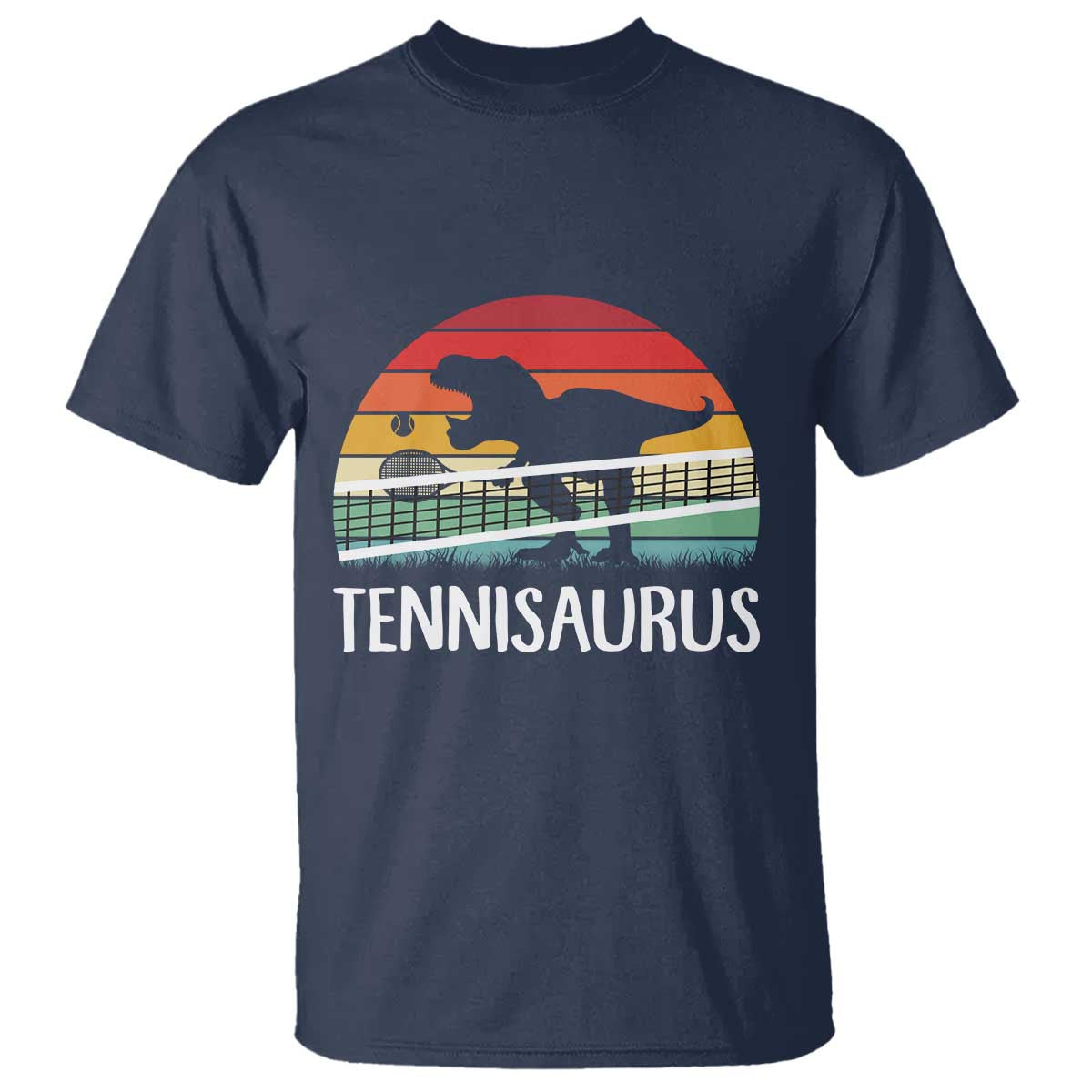 Funny Dinosaur Tennis Player Gift T Shirt Tennisaurus TS12 Navy Print Your Wear