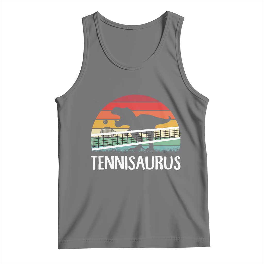 Funny Dinosaur Tennis Player Gift Tank Top Tennisaurus TS12 Black Heather Print Your Wear