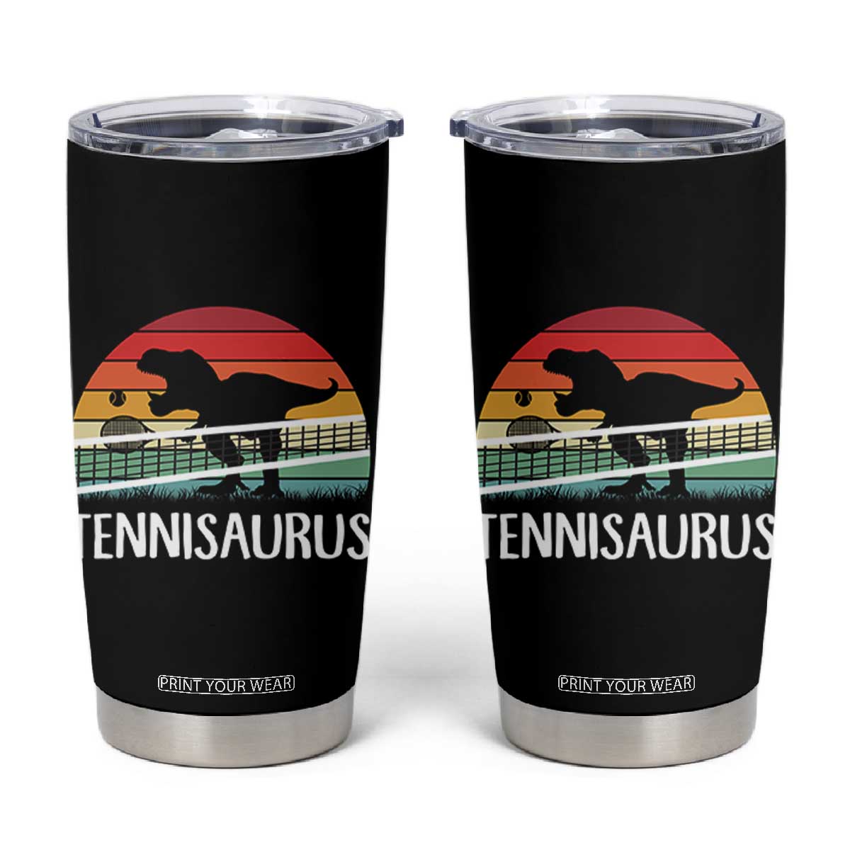 Funny Dinosaur Tennis Player Gift Tumbler Cup Tennisaurus TS12 Black Print Your Wear